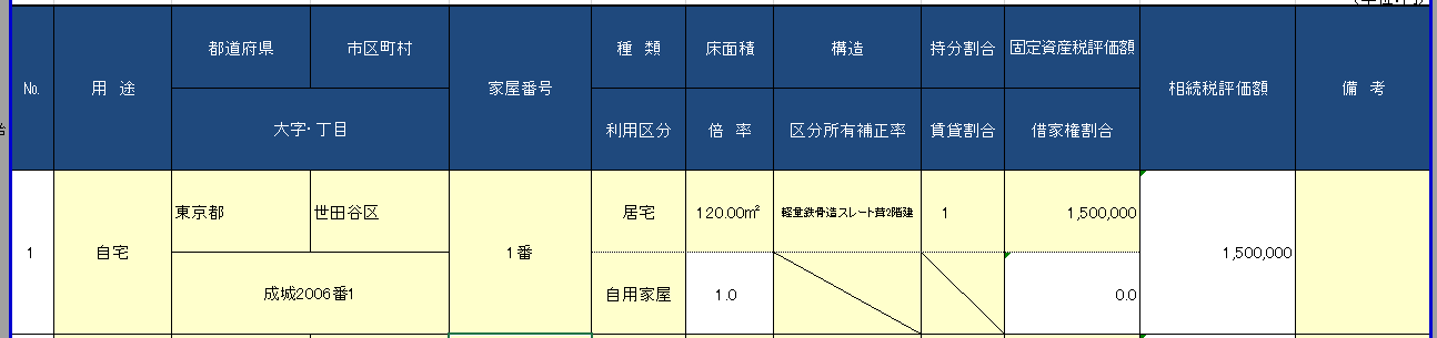 自用家屋の入力画面