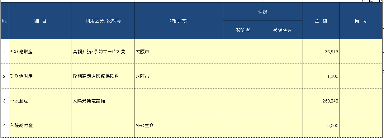 その他財産の入力画面